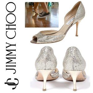 OBO. Jimmy Choo. Logan Glitter Peep Toe D’Orsay Pump - 38.5 (8.5)
